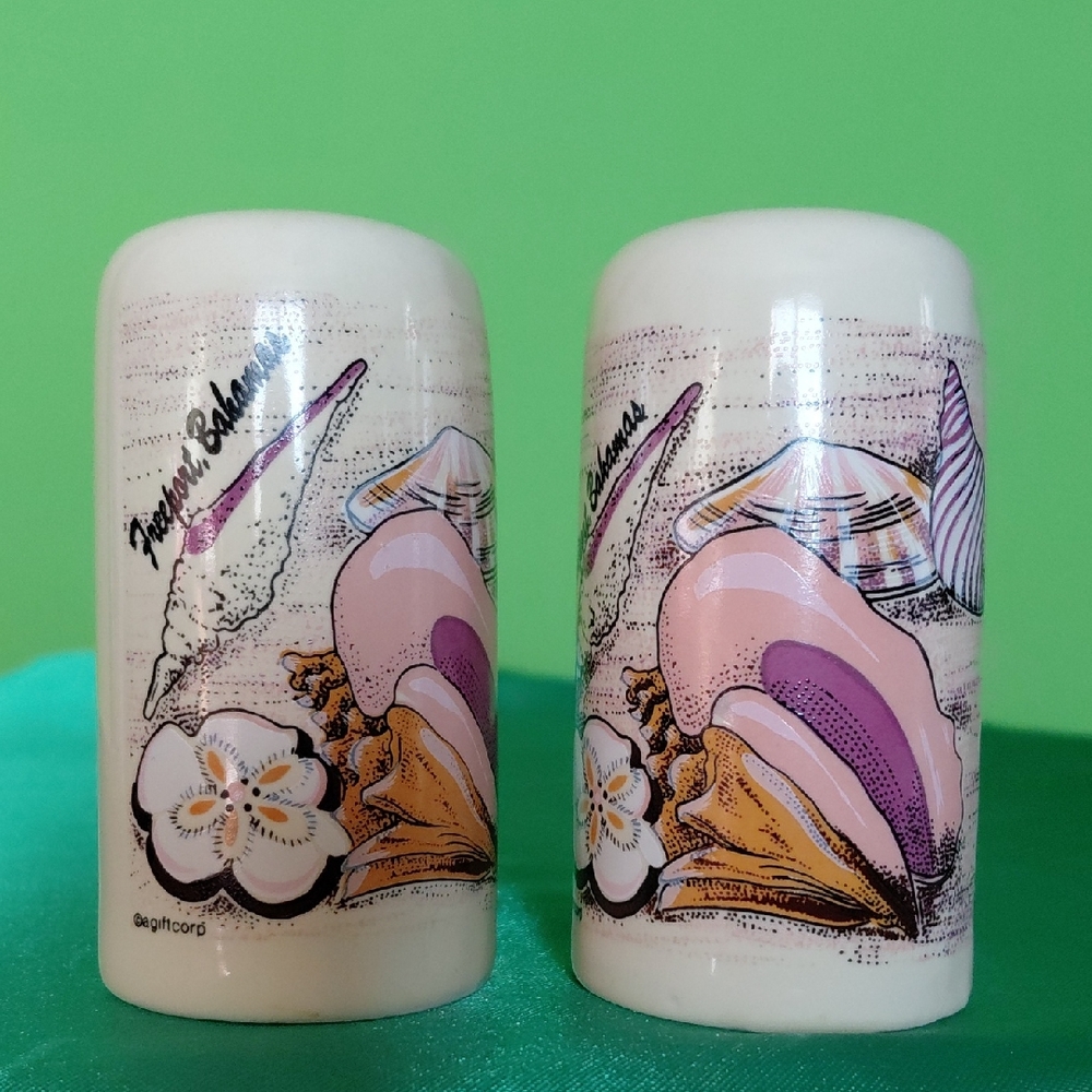Freeport Bahamas Shell Design Salt and Pepper Shakers.